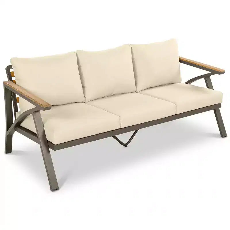 Ensemble de canapé d'angle 6 pièces Whisen pour patio, salon de jardin avec canapé 3 places, 2 fauteuils, 2 poufs, table basse