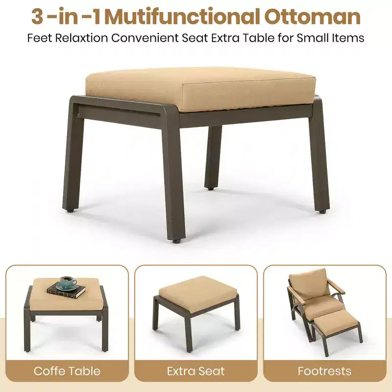 Ensemble de canapé d'angle 6 pièces Whisen pour patio, salon de jardin avec canapé 3 places, 2 fauteuils, 2 poufs, table basse