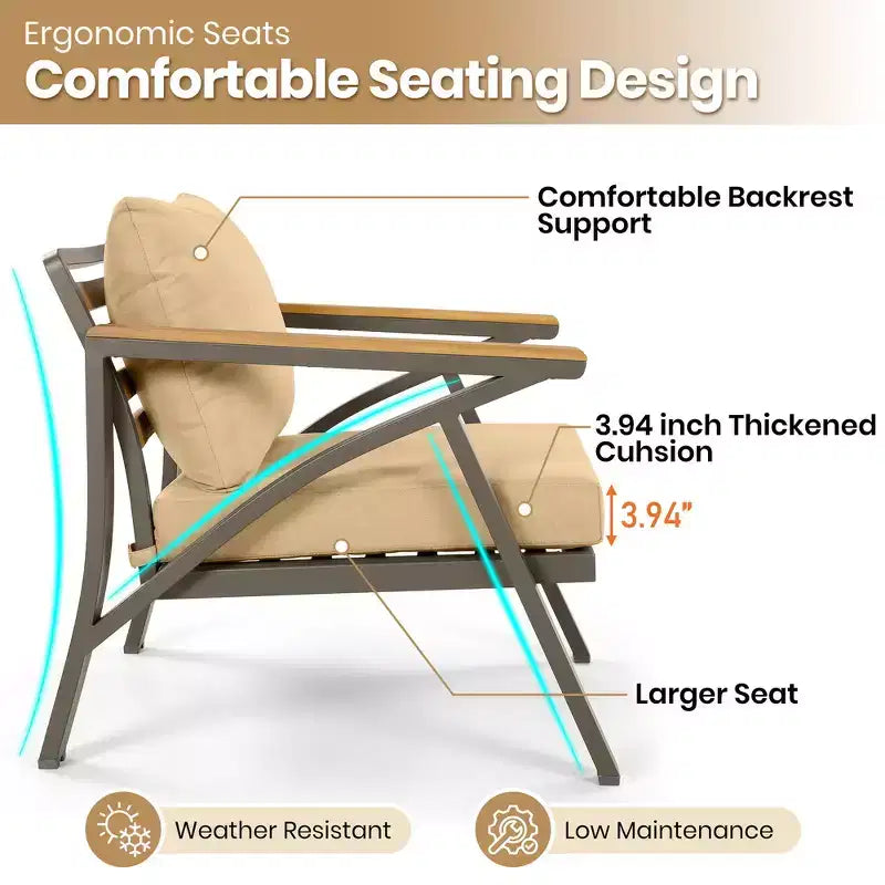 Ensemble de canapé d'angle 6 pièces Whisen pour patio, salon de jardin avec canapé 3 places, 2 fauteuils, 2 poufs, table basse