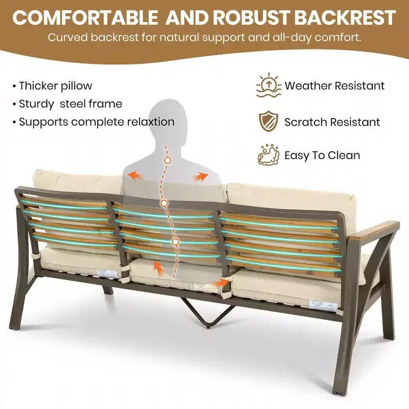 Ensemble de canapé d'angle 6 pièces Whisen pour patio, salon de jardin avec canapé 3 places, 2 fauteuils, 2 poufs, table basse