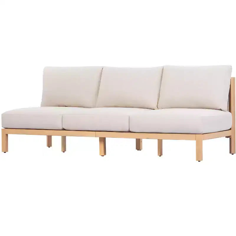 Ensemble de canapé de patio 4/5 pièces ModernLuxe, salon de jardin en bois d'acacia avec table basse, finition teck clair pour patio/jardin