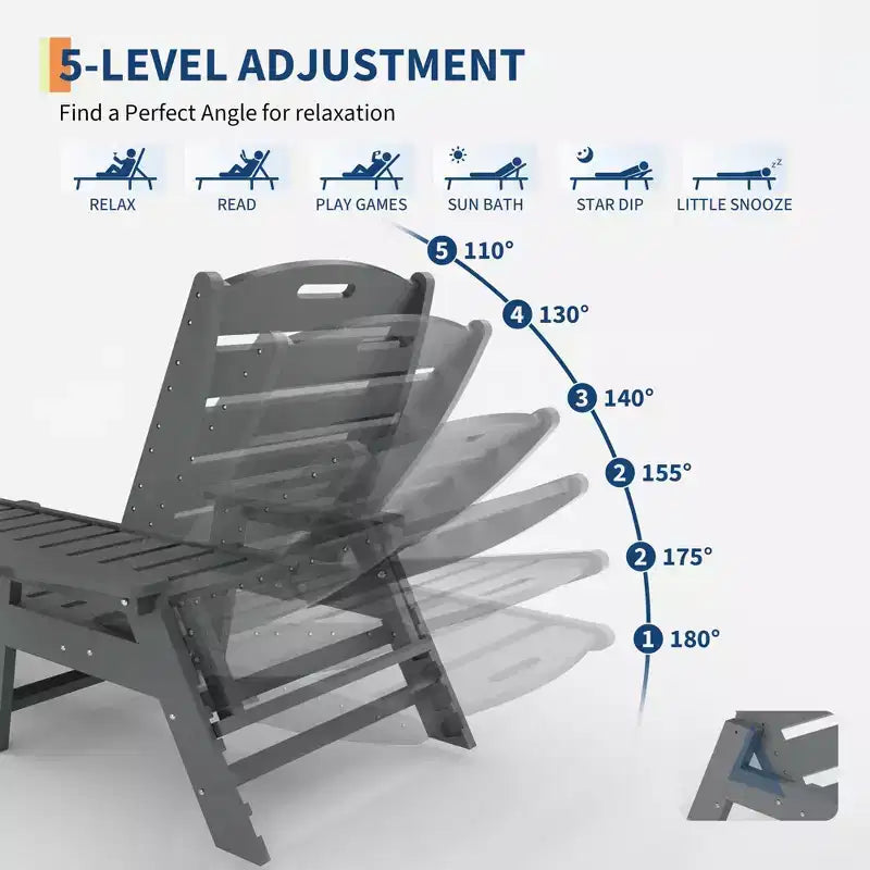 Chaises longues pliantes en PEHD durable, lot de 2, inclinables sur 5 positions avec porte-gobelet, résistantes aux intempéries pour terrasse, piscine, jardin, balcon