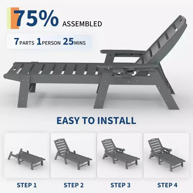 Chaises longues pliantes en PEHD durable, lot de 2, inclinables sur 5 positions avec porte-gobelet, résistantes aux intempéries pour terrasse, piscine, jardin, balcon