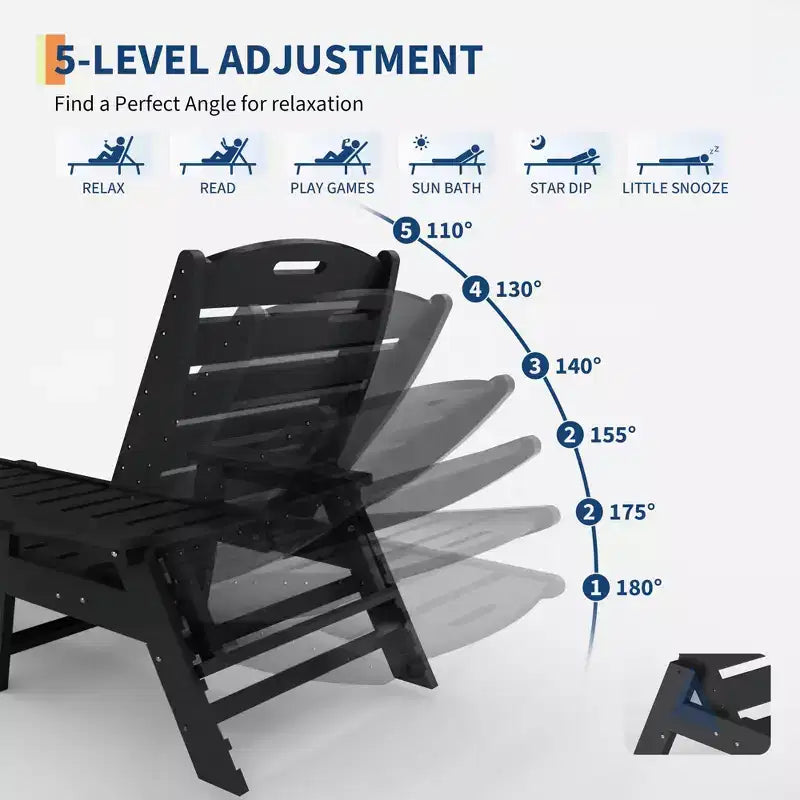 Chaises longues pliantes en PEHD durable, lot de 2, inclinables sur 5 positions avec porte-gobelet, résistantes aux intempéries pour terrasse, piscine, jardin, balcon