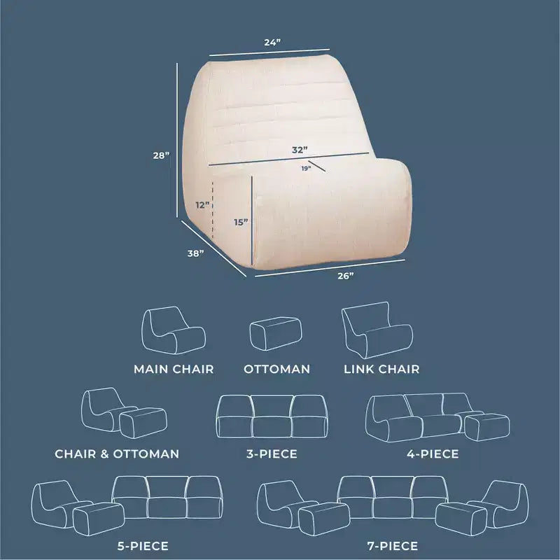 Ensemble de mobilier de jardin d'extérieur Big Joe Solvana, tissu de performance en lin résistant aux intempéries, fauteuil principal, crème ensoleillée