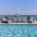 Big Joe Solvana Outdoor Patio Furniture Set, Weather-Resistant Cool Touch Silicone Stitched Leather Sofa, 7 Piece Sectional, Moonlit Gray