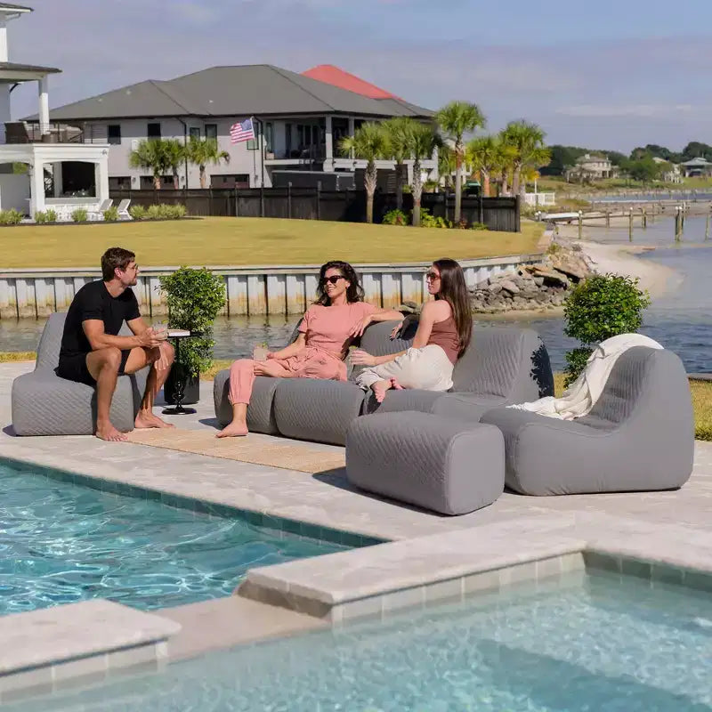 Ensemble de mobilier de jardin d'extérieur Big Joe Solvana, canapé en cuir cousu en silicone Cool Touch résistant aux intempéries, sectionnel 7 pièces, gris clair de lune