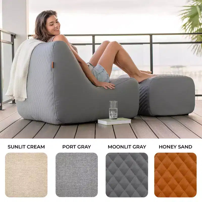 Ensemble de mobilier de jardin d'extérieur Big Joe Solvana, canapé en cuir cousu en silicone Cool Touch résistant aux intempéries, sectionnel 7 pièces, gris clair de lune