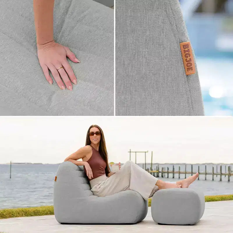 Ensemble de mobilier de jardin d'extérieur Big Joe Solvana, tissu de performance en lin résistant aux intempéries, pouf uniquement, gris portuaire