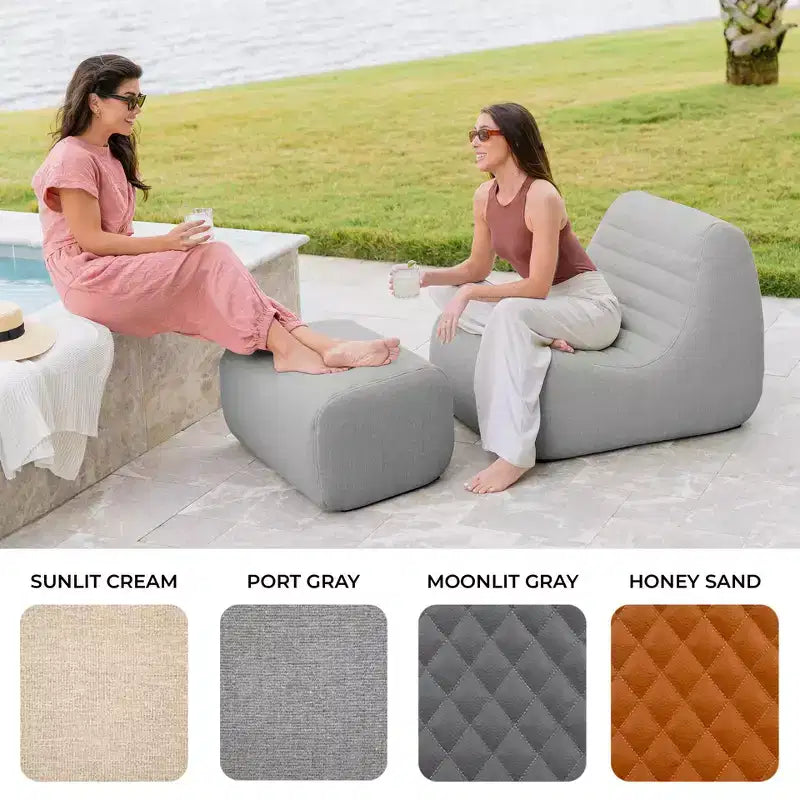 Ensemble de mobilier de jardin d'extérieur Big Joe Solvana, tissu de performance en lin résistant aux intempéries, pouf uniquement, gris portuaire