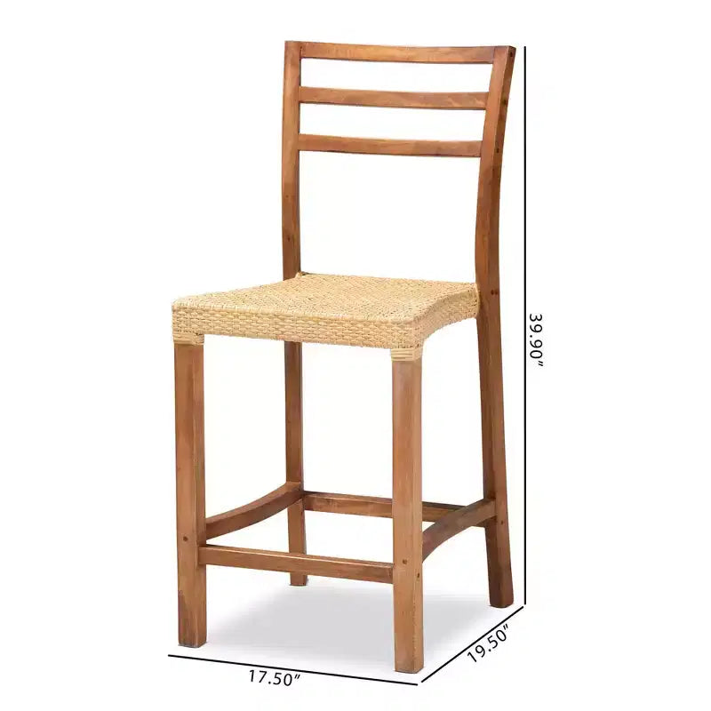 Wood and Rattan Counter Height Barstool Natural/Walnut Bohemian Style No Assembly Required