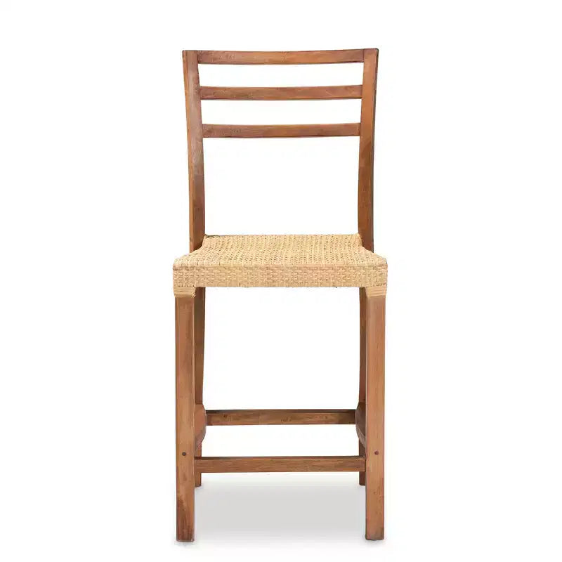 Wood and Rattan Counter Height Barstool Natural/Walnut Bohemian Style No Assembly Required