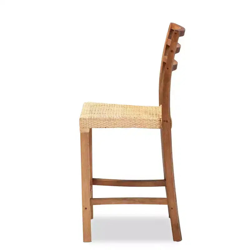 Wood and Rattan Counter Height Barstool Natural/Walnut Bohemian Style No Assembly Required