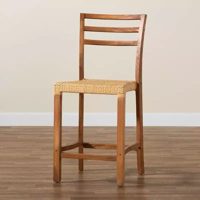 Wood and Rattan Counter Height Barstool Natural/Walnut Bohemian Style No Assembly Required