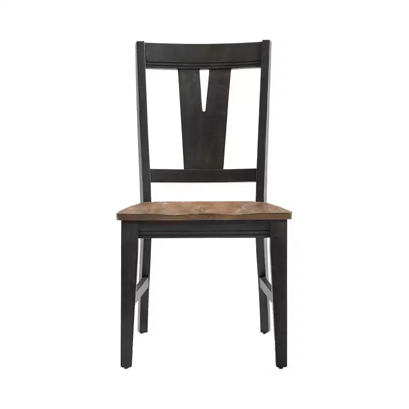 Set of 2 Splat Back Dining Side Chairs Brushed Brown/Pecan Rubberwood
