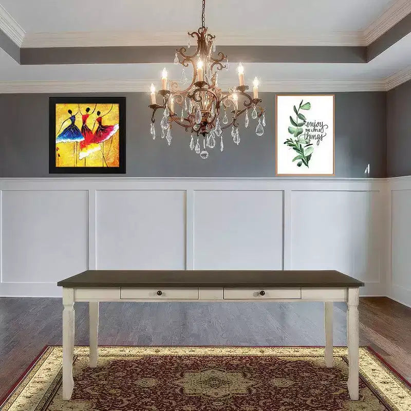 78" Dining Table Weathered Oak/Cream Finish 2 Drawers Seats 6