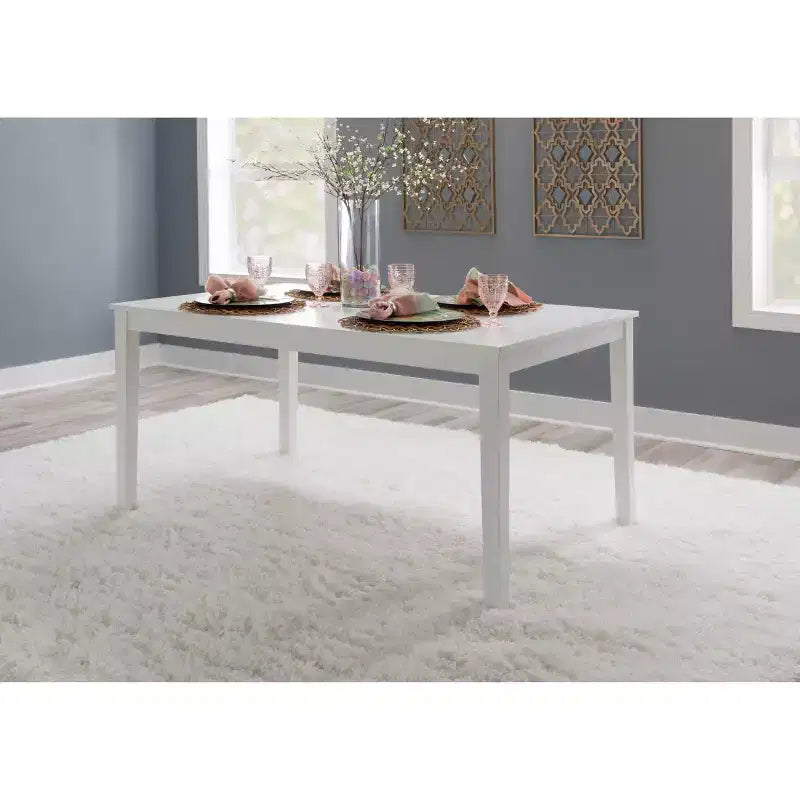 Transitional Dining Table White Solid Acacia Seats 6