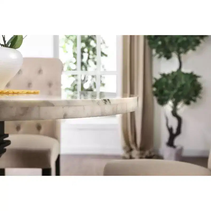 48" Round Genuine Marble Top Dining Table White/Black Elegant Pedestal Base Seats 4