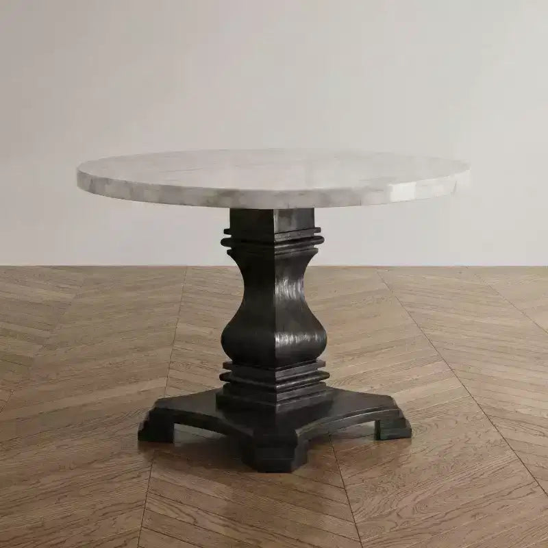 48" Round Genuine Marble Top Dining Table White/Black Elegant Pedestal Base Seats 4