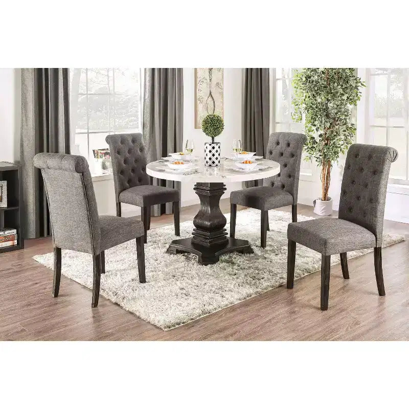 48" Round Genuine Marble Top Dining Table White/Black Elegant Pedestal Base Seats 4