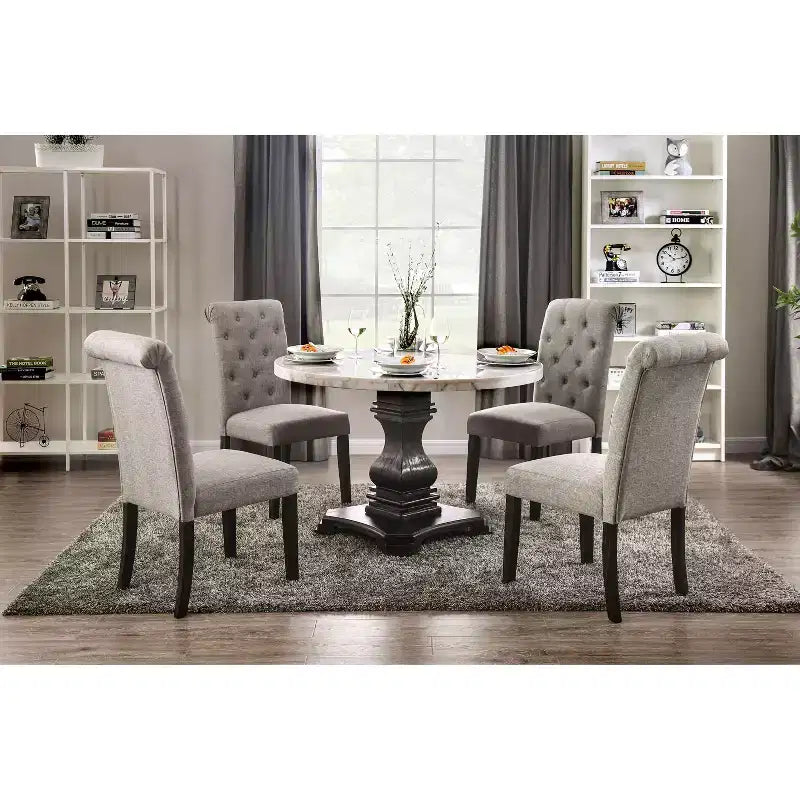 48" Round Genuine Marble Top Dining Table White/Black Elegant Pedestal Base Seats 4