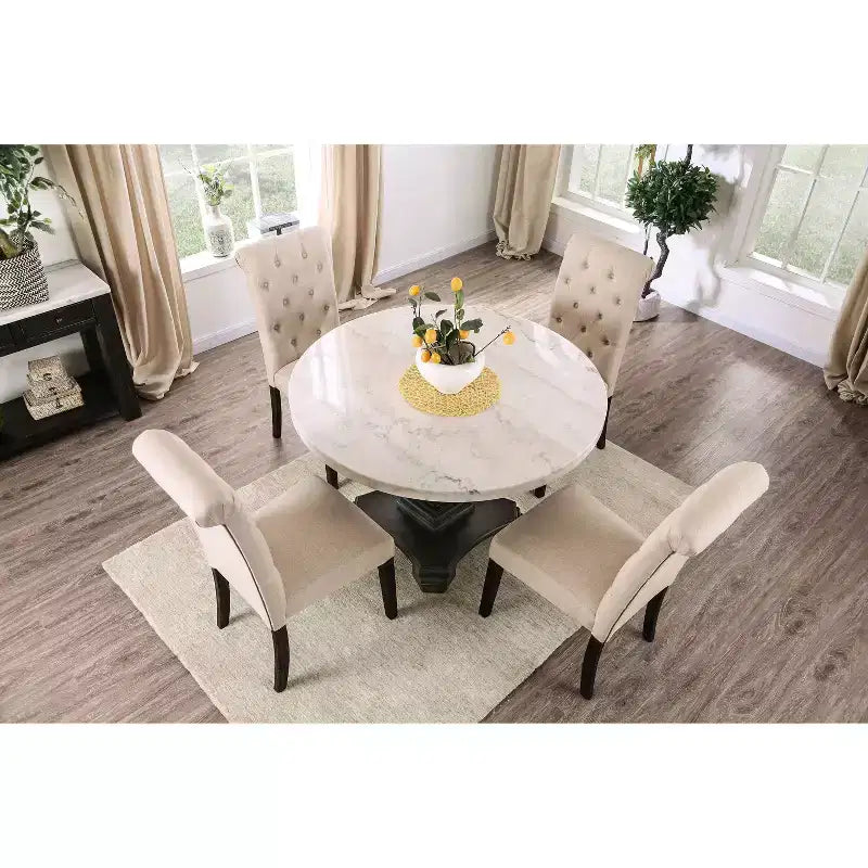 48" Round Genuine Marble Top Dining Table White/Black Elegant Pedestal Base Seats 4