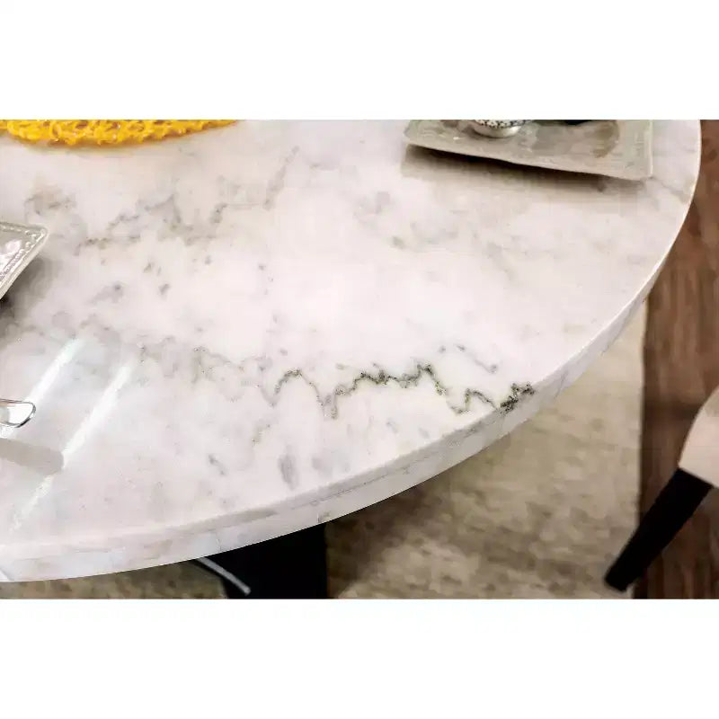 48" Round Genuine Marble Top Dining Table White/Black Elegant Pedestal Base Seats 4