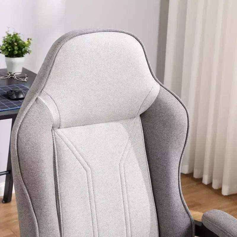 Swivel Gaming Chair Gray Upholstered Computer Desk Chair Adjustable Fixed Arms