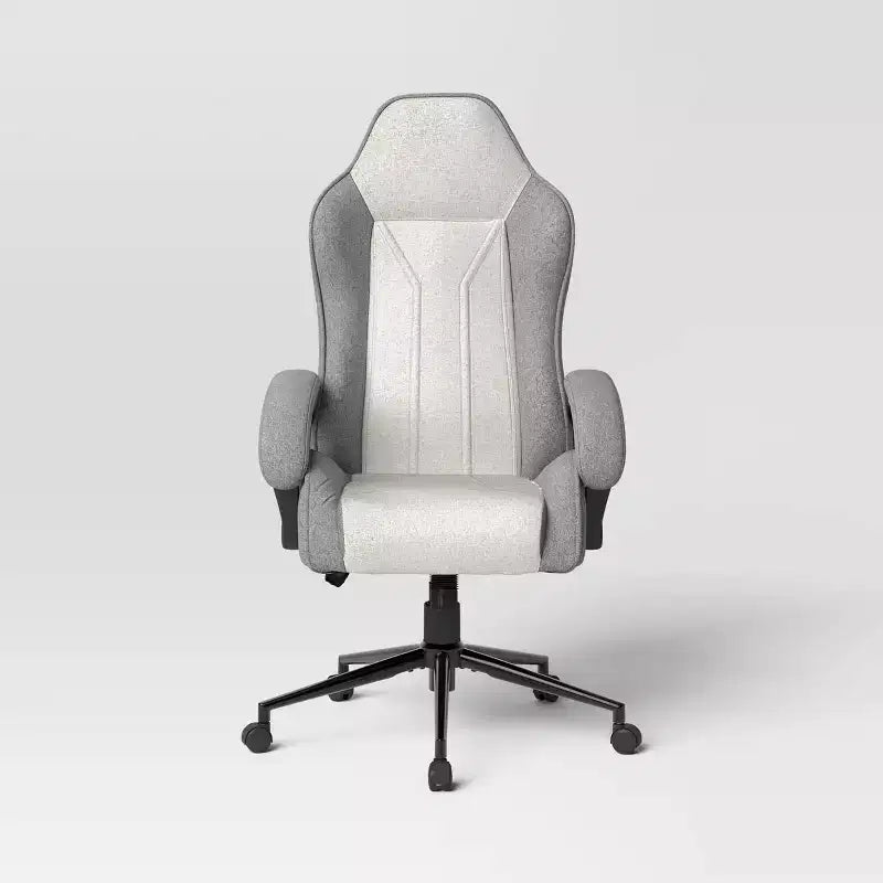 Swivel Gaming Chair Gray Upholstered Computer Desk Chair Adjustable Fixed Arms