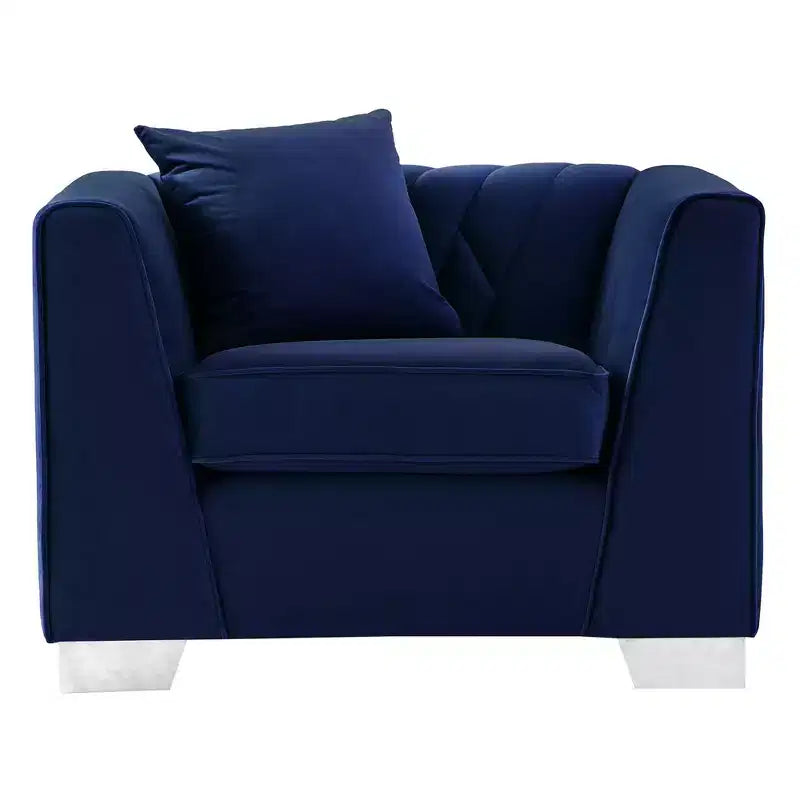Contemporary Accent Chair Steel/Blue Velvet Upholstered No Assembly Foam Filled