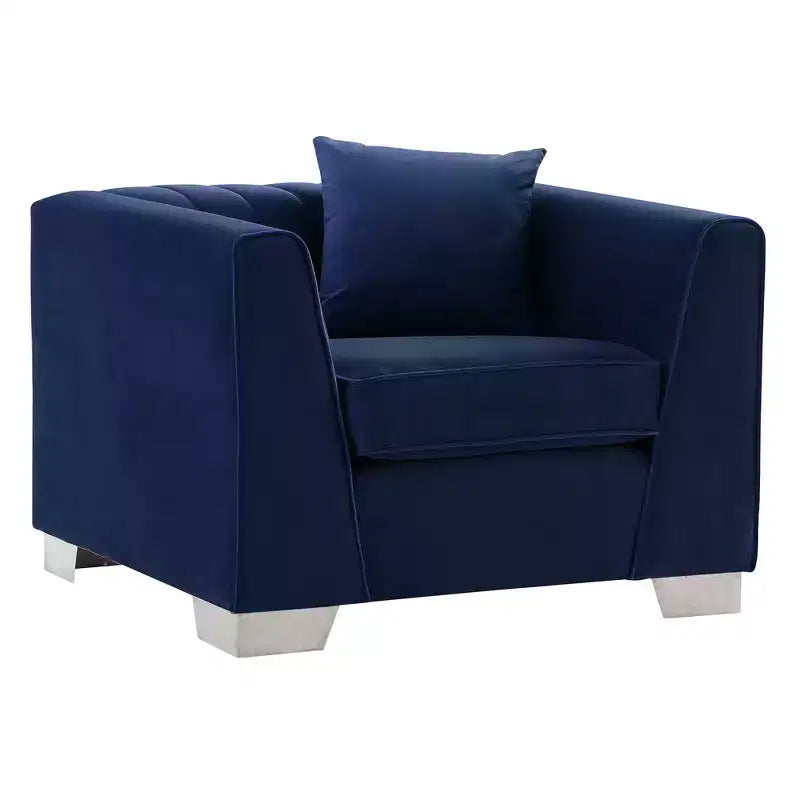Contemporary Accent Chair Steel/Blue Velvet Upholstered No Assembly Foam Filled