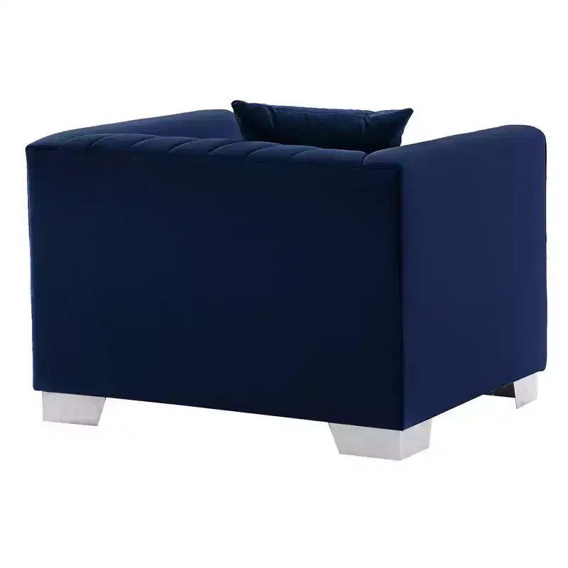 Contemporary Accent Chair Steel/Blue Velvet Upholstered No Assembly Foam Filled
