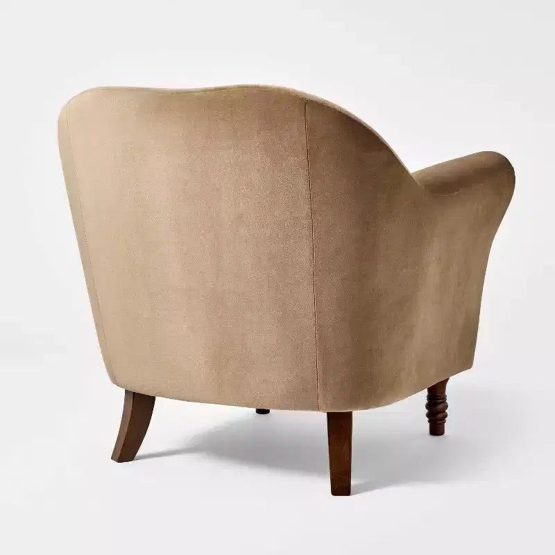 Turned Leg Velvet Accent Chair Tan