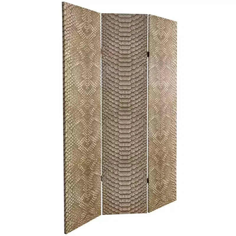 6ft Double Sided Snake Print Canvas Room Divider Tan No Assembly 3 Panels