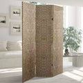 6ft Double Sided Snake Print Canvas Room Divider Tan No Assembly 3 Panels