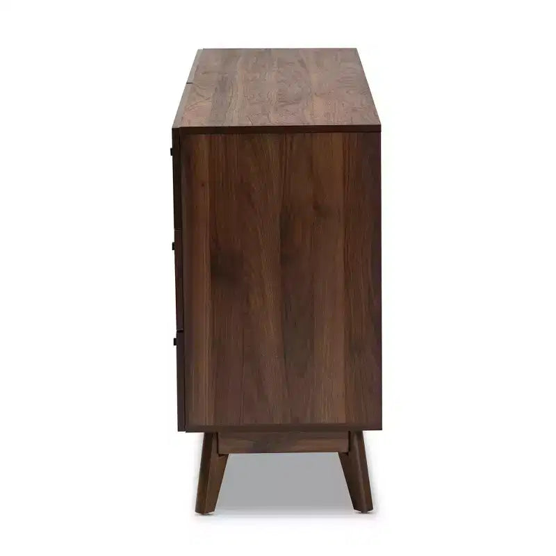 6-Drawer Dresser Walnut Brown Mid-Century Modern 63"W x 31"H