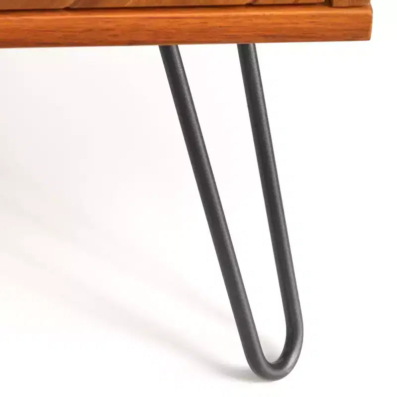 4-Drawer Chest Oak Chevron Acacia Veneer Hairpin Legs 47.3" High
