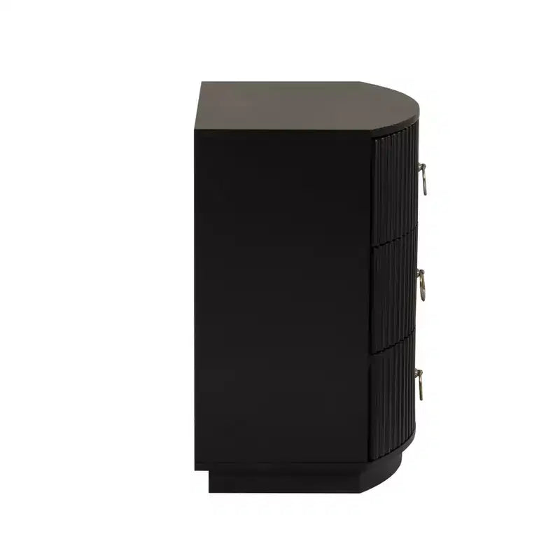 3-Drawer Nightstand Black Lacquer Gold Hardware