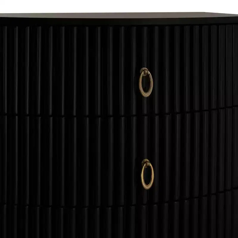 3-Drawer Nightstand Black Lacquer Gold Hardware