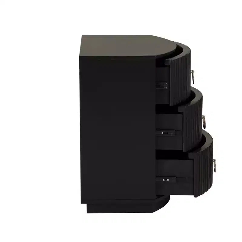 3-Drawer Nightstand Black Lacquer Gold Hardware