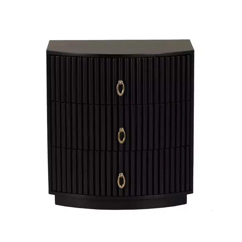 3-Drawer Nightstand Black Lacquer Gold Hardware