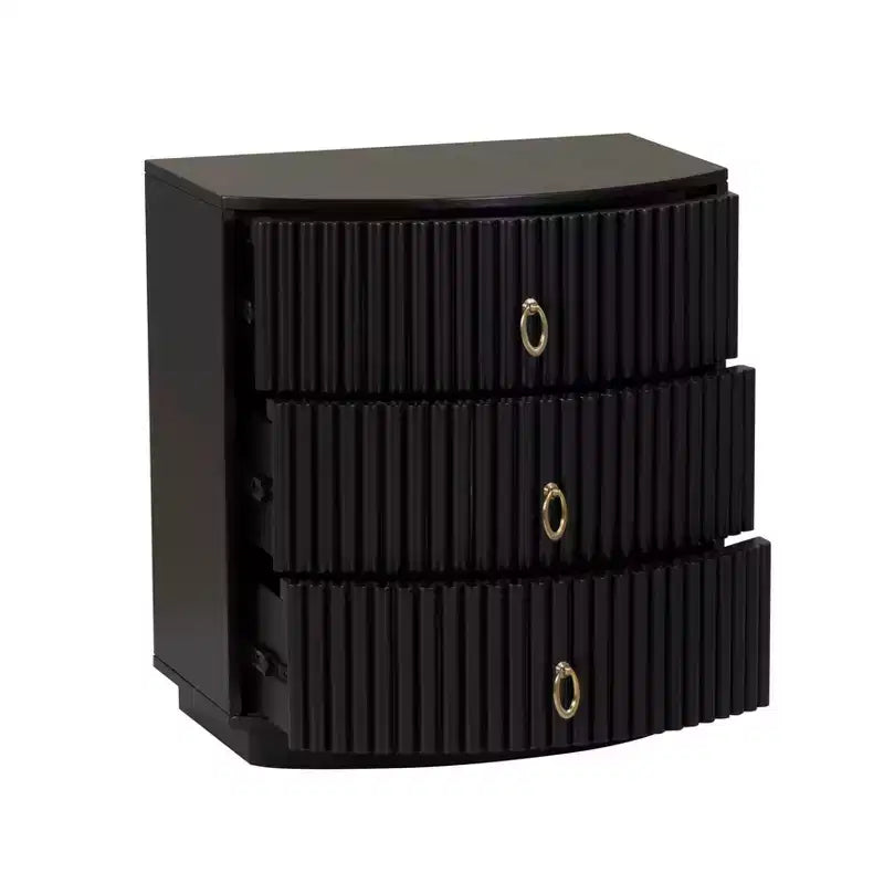 3-Drawer Nightstand Black Lacquer Gold Hardware