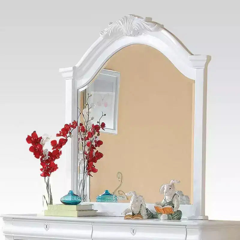 Dresser Mirror White Finish 43" Beveled Wood Frame