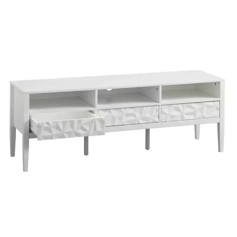 Modern TV Stand for TVs up to 60" White 3 Drawers 3 Shelves