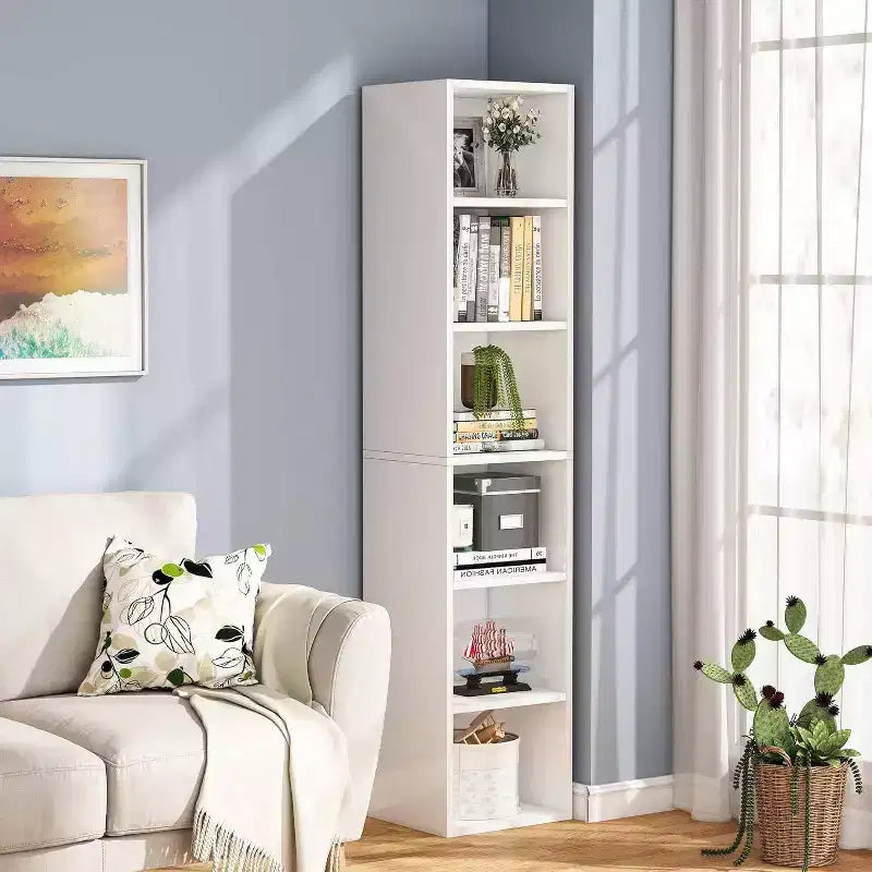 70.9" 6-Tier Narrow Bookshelf White