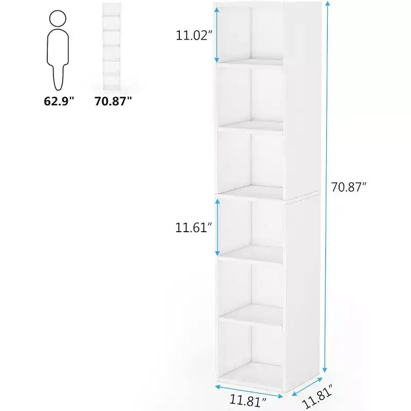 70.9" 6-Tier Narrow Bookshelf White