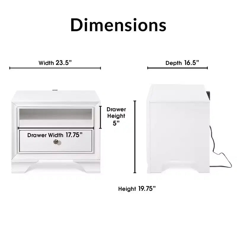 1-Drawer Nightstand with USB Charging White