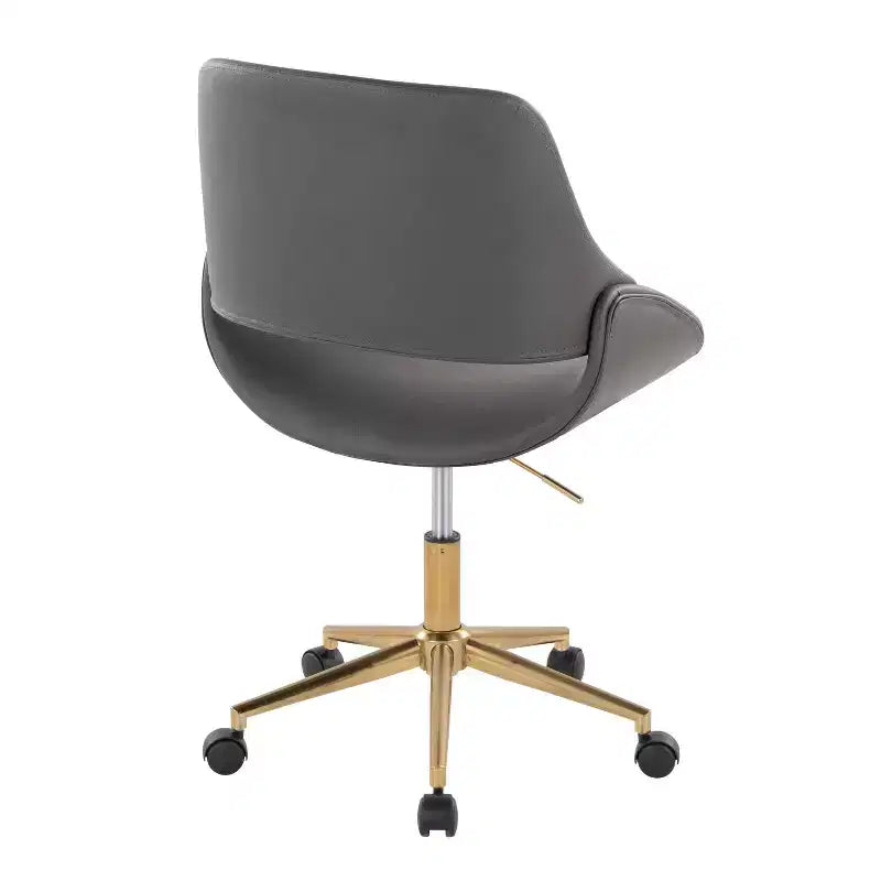 Office Chair Gold/Gray PU Leather Adjustable Height 360 Swivel