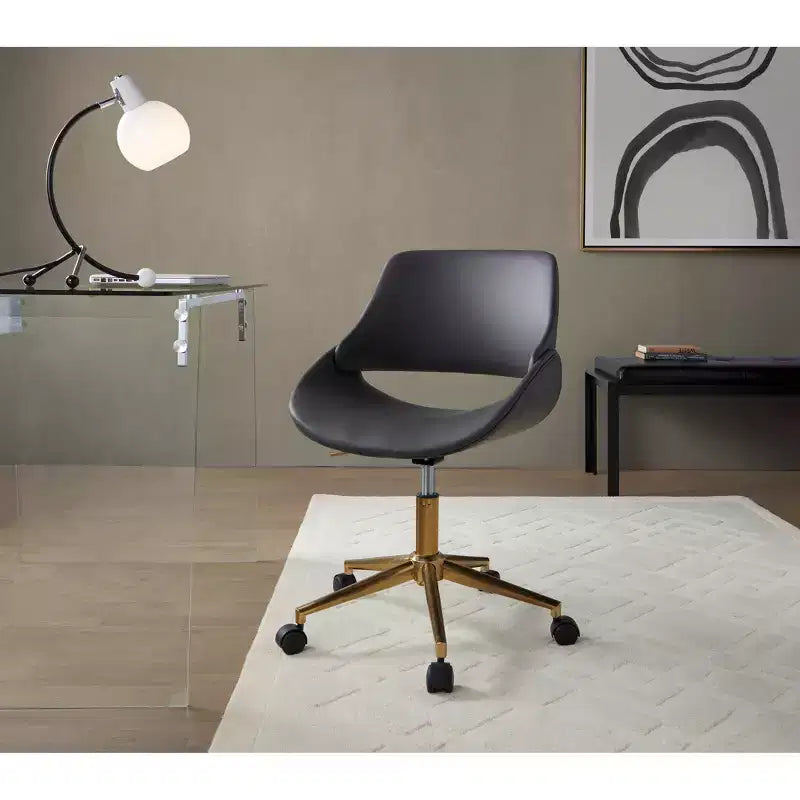 Office Chair Gold/Gray PU Leather Adjustable Height 360 Swivel