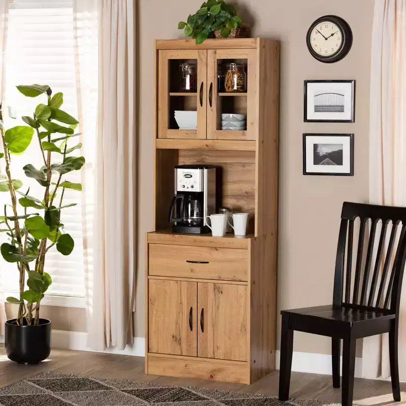 Wood Kitchen Cabinet and Hutch Oak Brown